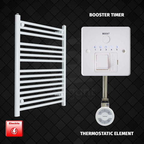 800 mm High 700 mm Wide Pre-Filled Electric Heated Towel Radiator White HTR MEG Thermostatic Element Booster Timer