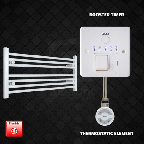 400 mm High 1100 mm Wide Pre-Filled Electric Heated Towel Rail Radiator White HTR MOA Thermostatic element Booster timer