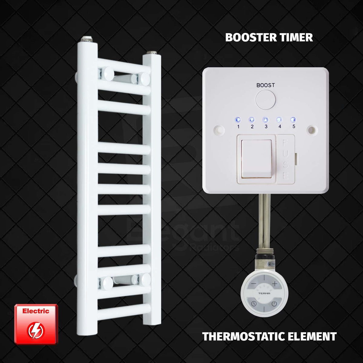 600 mm High 300 mm Wide Pre-Filled Electric Heated Towel Rail Radiator White HTR Booster Timer