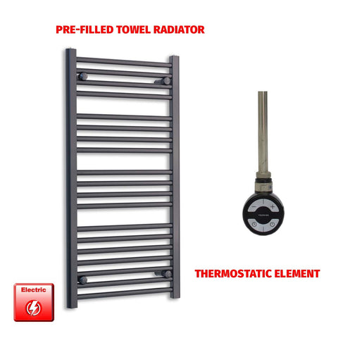 1000 x 600 Flat Black Pre-Filled Electric Heated Towel Radiator HTR MOA Thermostatic No Timer