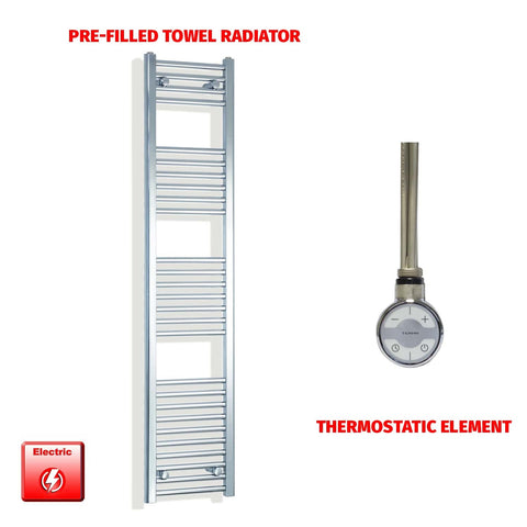 1600mm High 300mm Wide Pre-Filled Electric Heated Towel Radiator Straight Chrome MOA Element No Timer