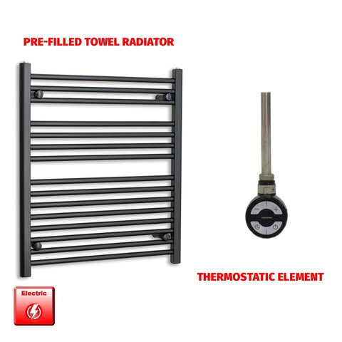 800 x 700 Flat Black Pre-Filled Electric Heated Towel Radiator HTR MOA Thermostatic