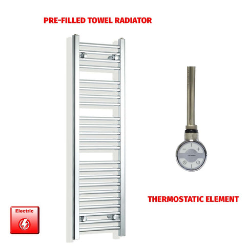 1200mm High 300mm Wide Pre-Filled Electric Heated Towel Rail Radiator Straight Chrome MOA No Timer