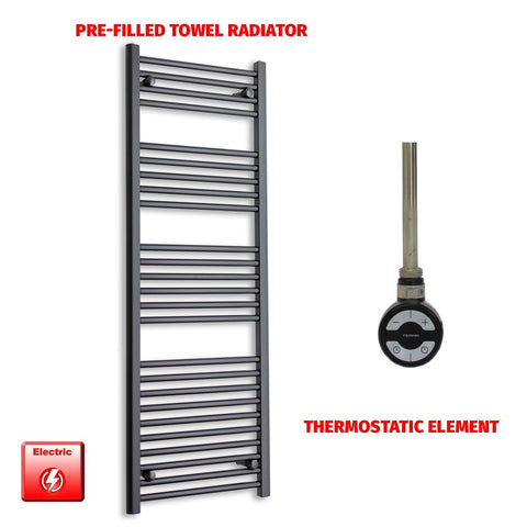 1400 x 500 Flat Black Pre-Filled Electric Heated Towel Radiator HTR MOA Thermostatic