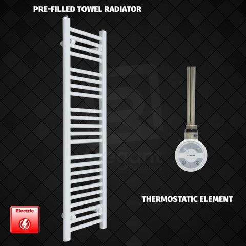 1200 x 300 Pre-Filled Electric Heated Towel Radiator White HTR MOA NO TIMER THERMOSTATIC ELEMENT