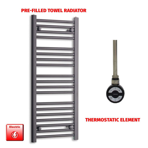 1000mm High 450mm Wide High Flat Black Pre-Filled Electric Heated Towel Radiator HTR MOA Thermostatic No Timer