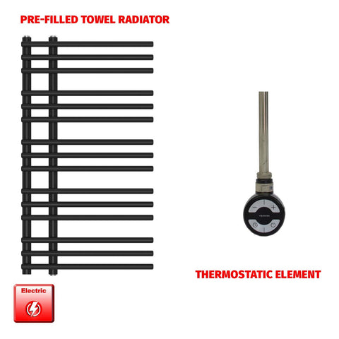 900 mm High x 500 mm Wide Difta Pre-Filled Electric Heated Towel Radiator Flat Black MOA No Timer Thermostatic Element