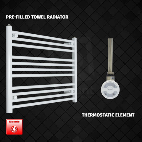 600 x 800 Pre-Filled Electric Heated Towel Radiator White HTR MOA Thermostatic element no timer