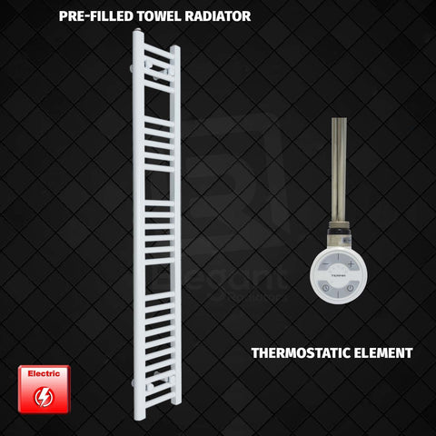 1400 mm High 250 mm Wide Pre-Filled Electric Heated Towel Rail Radiator White HTR thermostatic element