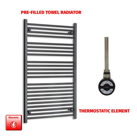 1200mm High 700mm Wide Flat Black Pre-Filled Electric Heated Towel Rail Radiator HTR MOA Thermostatic No Timer