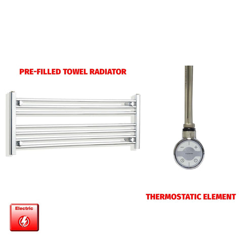 400 x 1000 Pre-Filled Electric Heated Towel Radiator Straight Chrome MOA Thermostatic element no timer