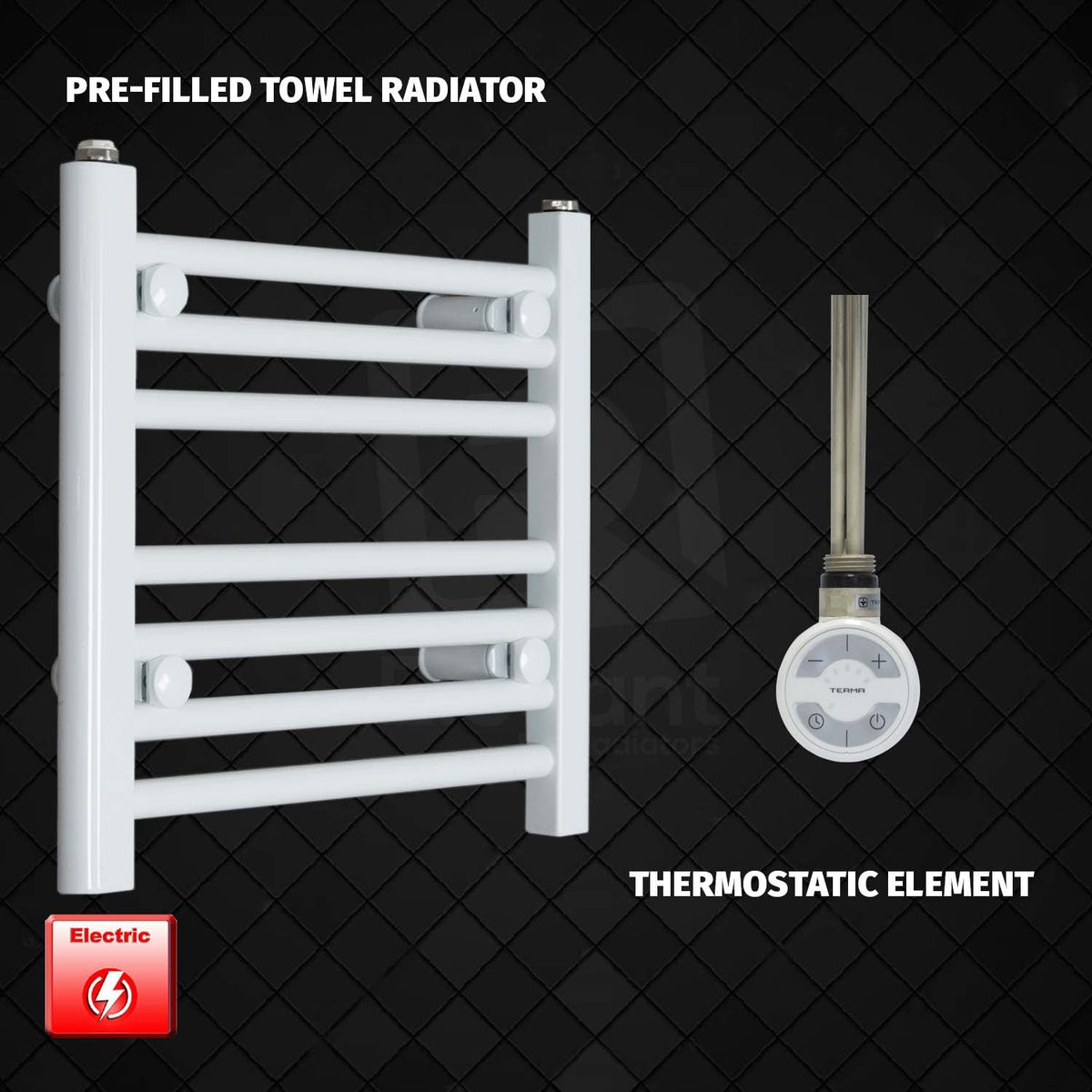 400 x 400 Pre-Filled Electric Heated Towel Radiator White HTR Thermostatic Element