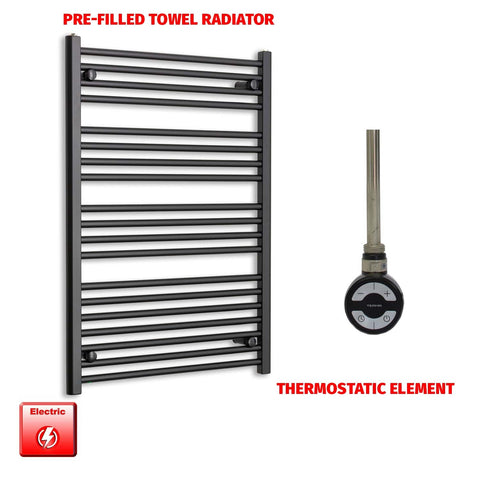 1000mm x 700mm Wide Flat Black Pre-Filled Electric Towel Radiator HTR MOA Thermostatic