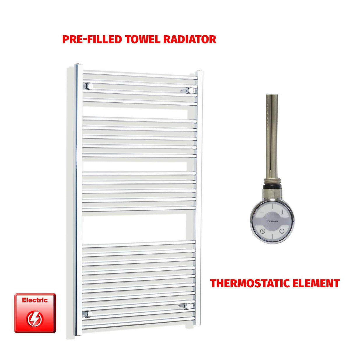 1300 x 700 Pre-Filled Electric Heated Chrome Towel Radiator Flat/Curved