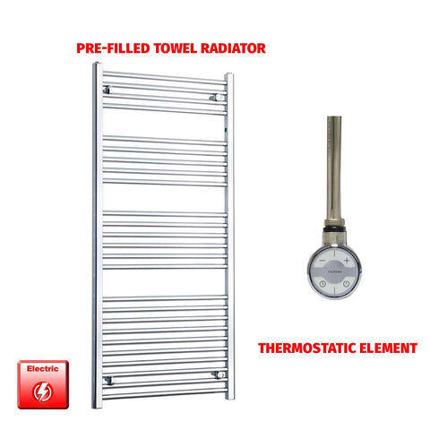 1400 x 600 Flat Chrome Pre-Filled Electric Heated Towel Rail thermostatic element