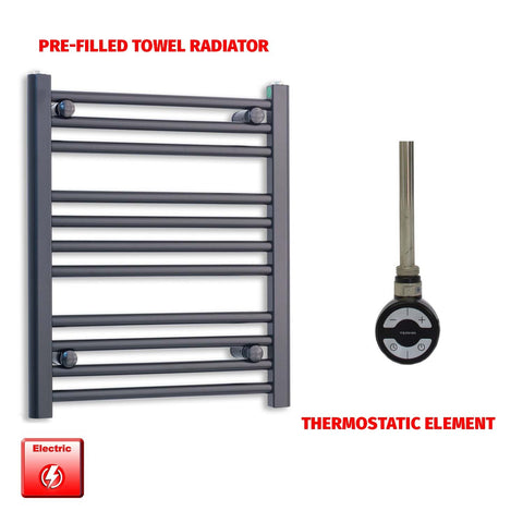 600mm High 600mm Wide Flat Black Pre-Filled Electric Heated Towel Rail Radiator MOA Thermostatic No Timer