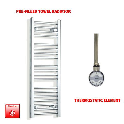 1000mm High 300mm Wide Pre-Filled Electric Heated Towel Rail Radiator Straight Chrome MOA Element No Timer