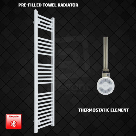 1400mm High 350mm Wide Pre-Filled Electric Heated Towel Radiator White Thermostatic Element