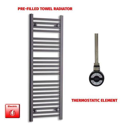 1200mm High 450mm Wide Flat Black Pre-Filled Electric Heated Towel Rail Radiator HTR MOA Thermostatic No Timer