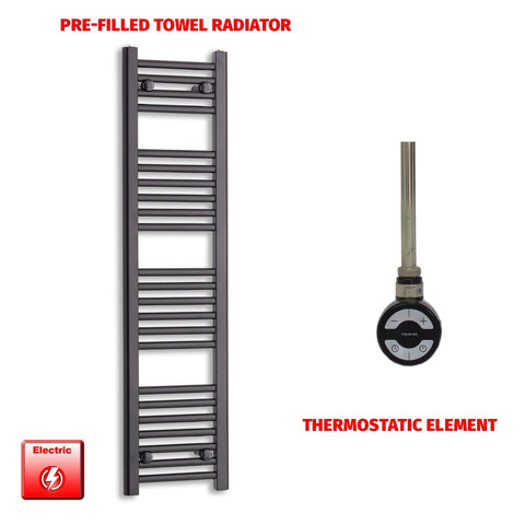 1200mm High 300mm Wide Flat Black Pre-Filled Electric Heated Towel Rail Radiator HTR MOA NO TMR