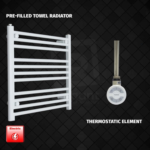 600 mm High 600 mm Wide Pre-Filled Electric Heated Towel Rail Radiator White HTR MOA Thermostatic Element No Timer