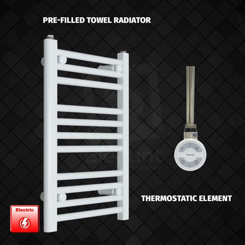 600 mm High 500 mm Wide Pre-Filled Electric Heated Towel Rail Radiator White HTR MOA Thermostatic element  no timer