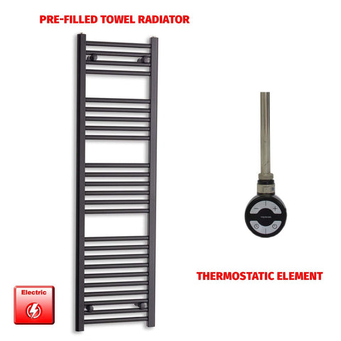 1400 x 400 Flat Black Pre-Filled Electric Heated Towel Radiator HTR MOA Thermostatic