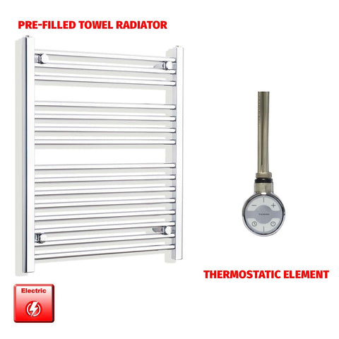 800mm High 550mm Wide Pre-Filled Electric Heated Towel Radiator Straight Chrome MOA Thermostatic element no timer