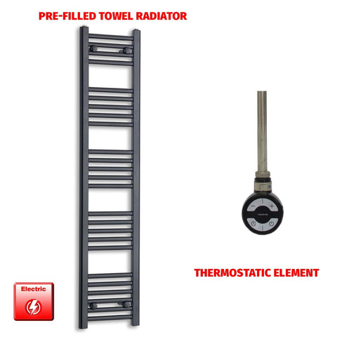 1400 x 300 Flat Black Pre-Filled Electric Heated Towel Radiator HTR MOA Thermostatic No Timer