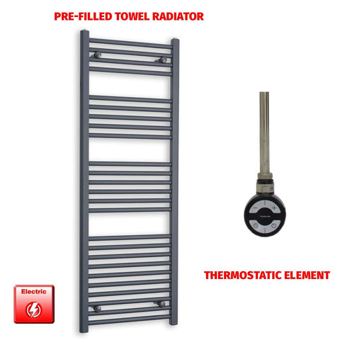 1400mm High 500mm Wide Flat Anthracite Pre-Filled Electric Heated Towel Rail Radiator HTR MOA Thermostatic element no timer