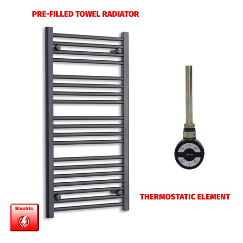 1000 x 550mm Wide Flat Black Pre-Filled Electric Heated Towel Radiator HTR MOA Thermostatic No Timer