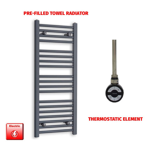 1000 x 400 Flat Anthracite Pre-Filled Electric Heated Towel Radiator HTR MOA Thermostatic element no timer