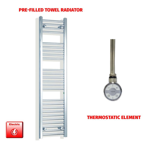 1400mm High 300mm Wide Pre-Filled Electric Heated Towel Rail Radiator Straight Chrome  MOA Element No Timer