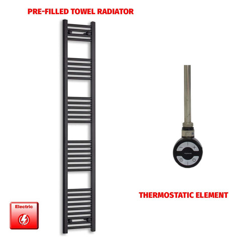 1800 x 300 Flat Black Pre-Filled Electric Heated Towel Radiator HTR MOA NO TIMER
