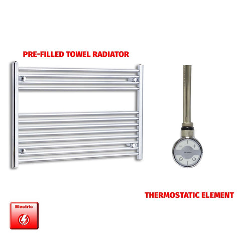 700 x 1200 Pre-Filled Electric Heated Towel Radiator Straight Chrome MOA Thermostatic element no timer
