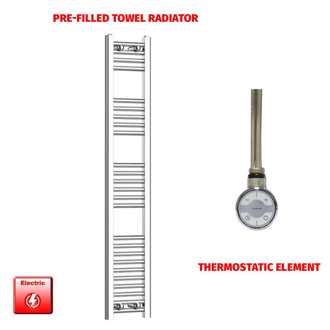 1400 x 200 Pre-Filled Electric Heated Towel Radiator Straight Chrome MOA Thermostatic Element