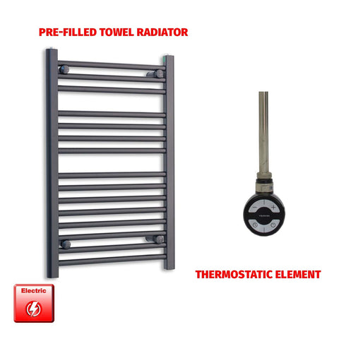 800 x 550mm Wide Flat Black Pre-Filled Electric Heated Towel Radiator HTR MOA Thermostatic
