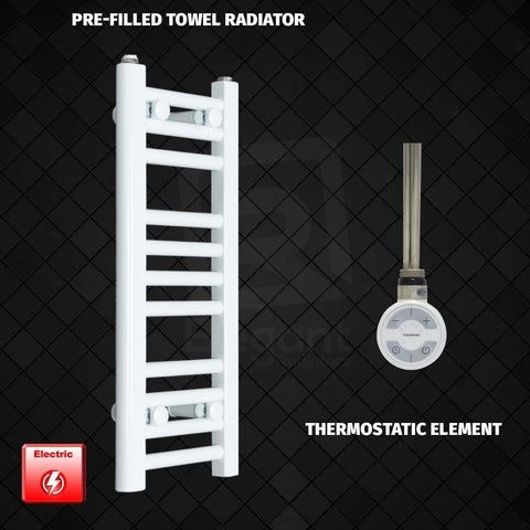 600 mm High 250 mm Wide Pre-Filled Electric Heated Towel Rail Radiator White HTR MOA Thermostatic Element