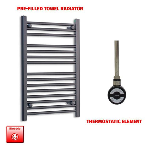 800 x 500 Flat Black Pre-Filled Electric Heated Towel Radiator HTR MOA Thermostatic