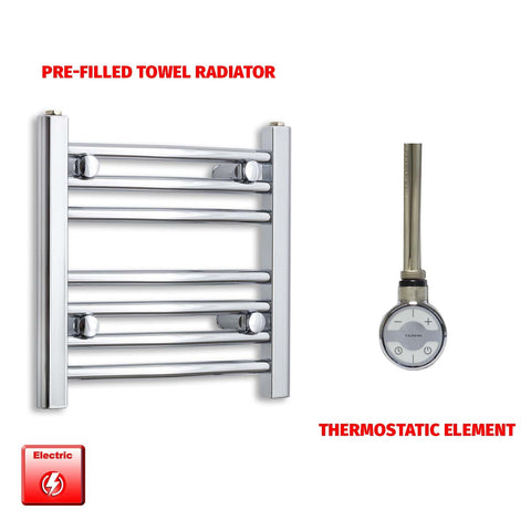 400 x 450 Pre-Filled Electric Heated Towel Radiator Straight Chrome MOA Thermostatic element no timer