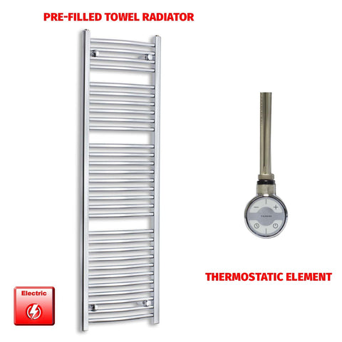 1500mm High 450mm Wide Pre-Filled Electric Heated Towel Radiator Straight or Curved Chrome MOA Thermostatic element no timer