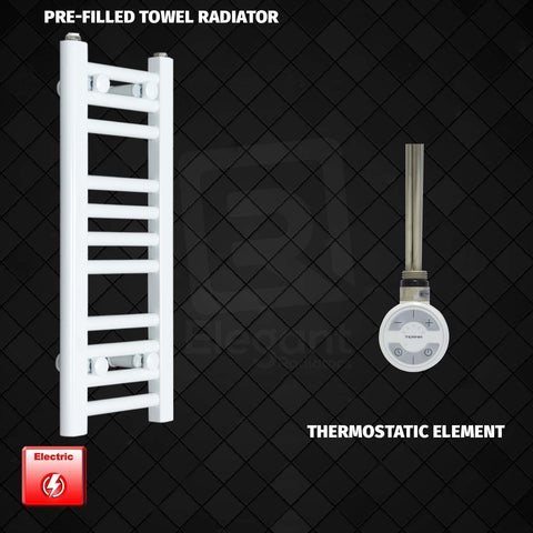600 x 200 Pre-Filled Electric Heated Towel Radiator White HTR MOA Thermostatic Element No Timer