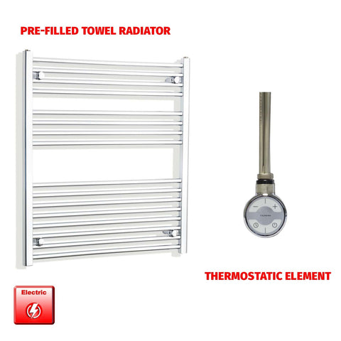 900mm High 800mm Wide Pre-Filled Electric Heated Towel Rail Radiator Straight Chrome MOA Thermostatic element no timer