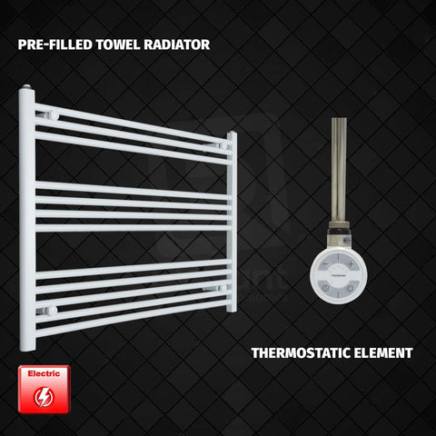 700 mm High 1000 mm Wide Pre-Filled Electric Heated Towel Rail Radiator White HTR MOA Thermostatic element no timer