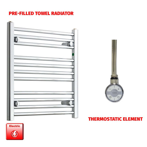 600mm High 500mm Wide Pre-Filled Electric Heated Towel Rail Radiator Straight or Curved Chrome MOA Thermostatic element no timer