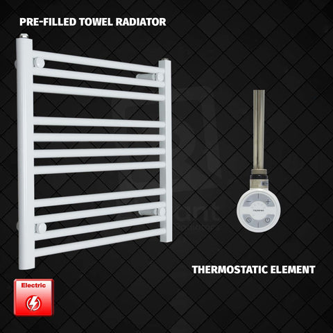 600 mm High 700 mm Wide Pre-Filled Electric Heated Towel Rail Radiator White HTR MOA Thermostatic Element No Timer