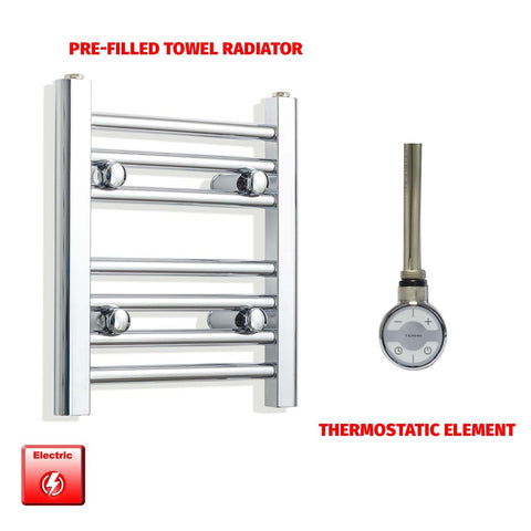 400mm High 300mm Wide Pre-Filled Electric Heated Towel Rail Radiator Straight Chrome MOA Element No Timer