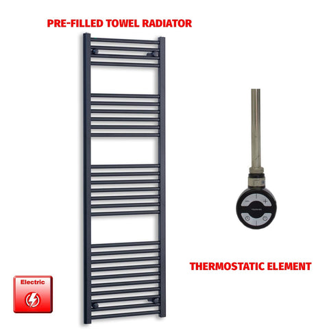 1600 x 500 Flat Black Pre-Filled Electric Heated Towel Radiator HTR MOA Thermostatic No Timer
