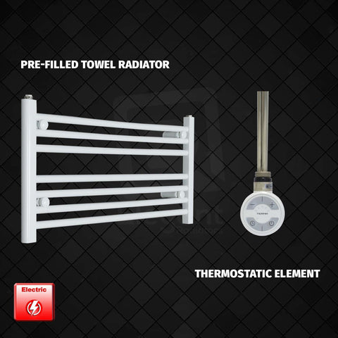400 mm High 800 mm Wide Pre-Filled Electric Heated Towel Radiator White HTR MOA Thermostatic element no timer