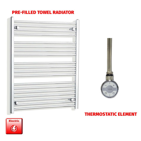 1000 x 750 Pre-Filled Electric Heated Towel Radiator Curved or Straight Chrome MOA Thermostatic element no timer